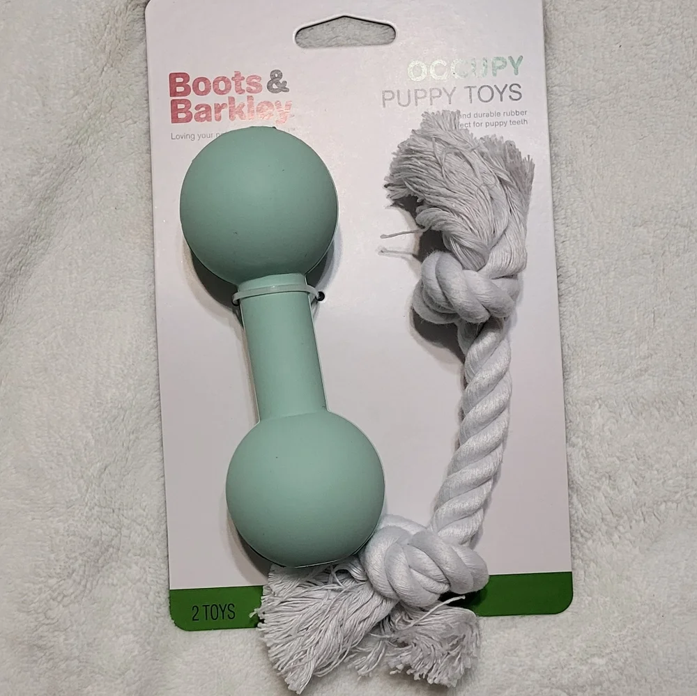 Boots & Barkley NIP 2pc Bundle- Puppy Occupy Rubber & Rope Dog Toy Set